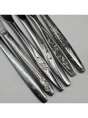 Vintage Mismatched Dinner Knives Customcraft Utica Interpur Floral Rose Pattern